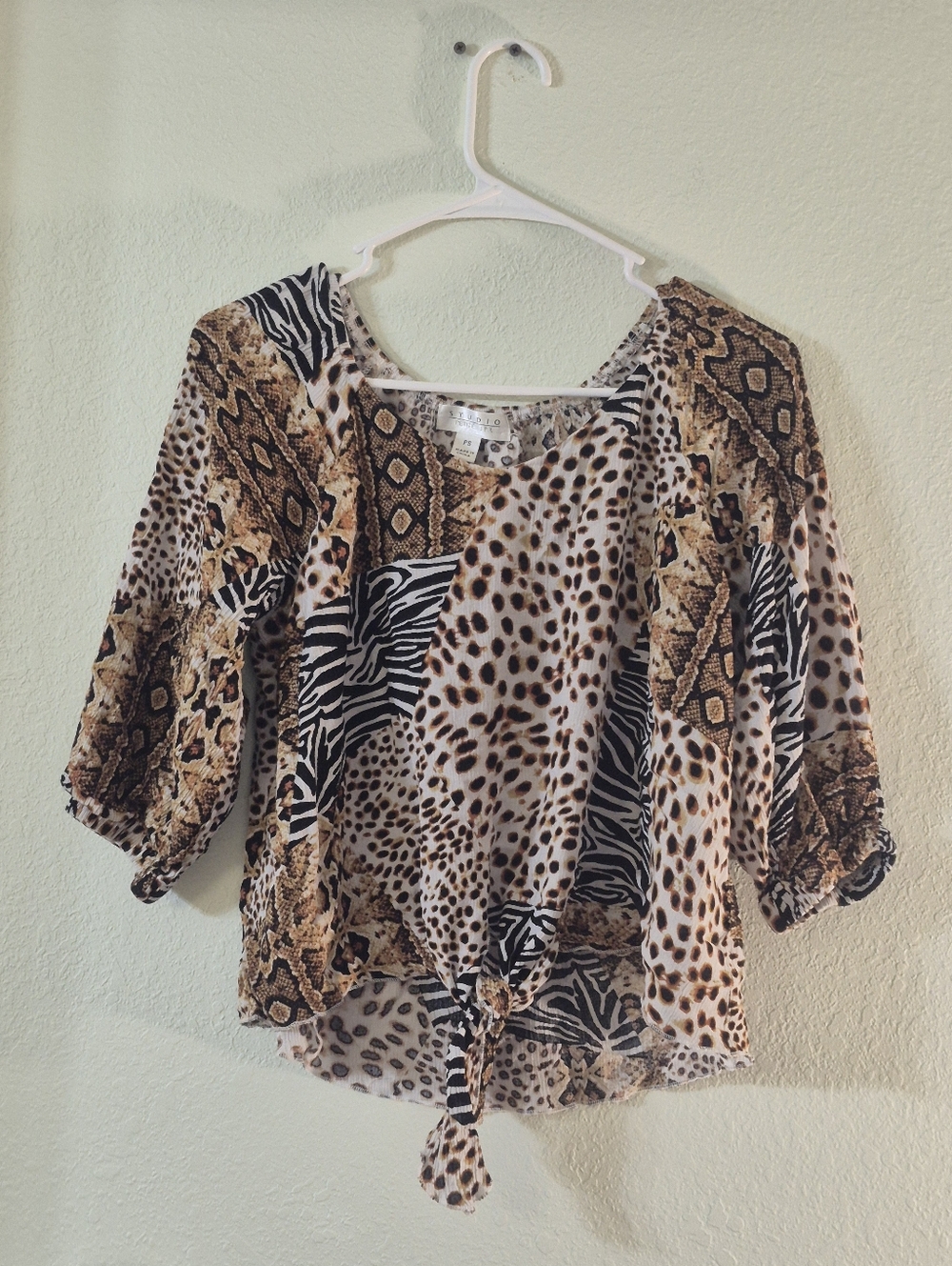Animal Print Tie-Front Blouse - Leopard & Zebra Mix